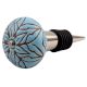 Turquoise Amarylis Floral Etched Ceramic Wine Stopper (Pack Of One Piece)